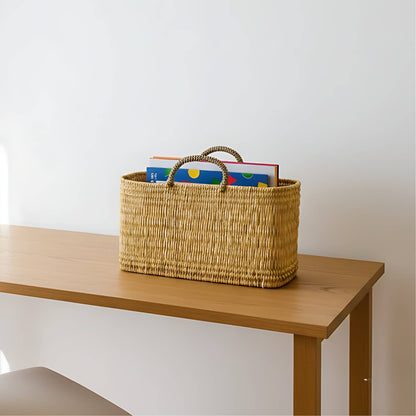 Handwoven Reed Basket Storage Bin Boho Nursery Decor