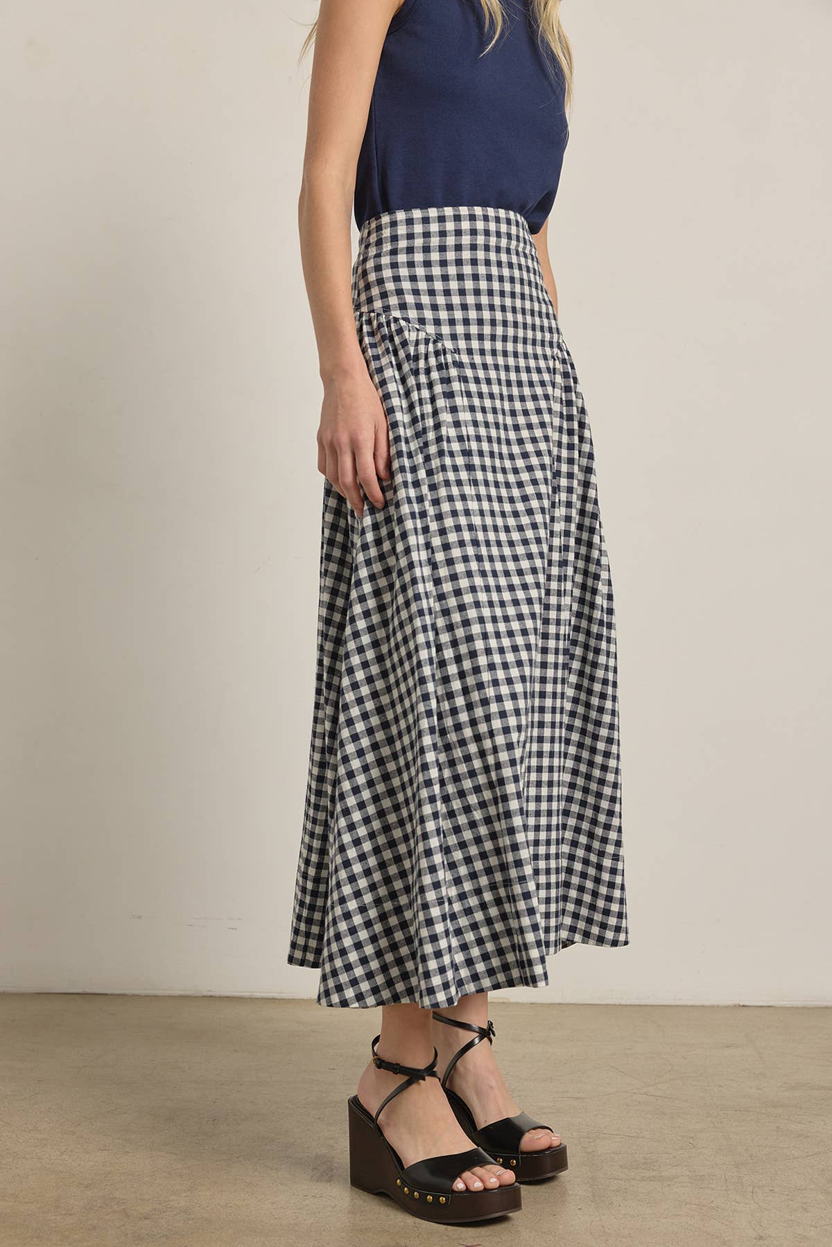 Gingham Check Midi Skirt