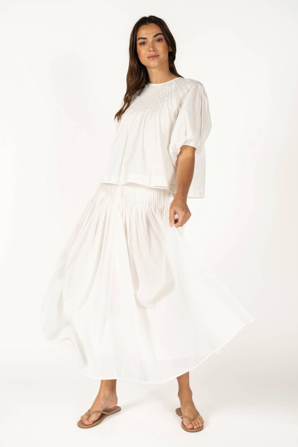 White Pleated Maxi Skirt – Lightweight Matching Set