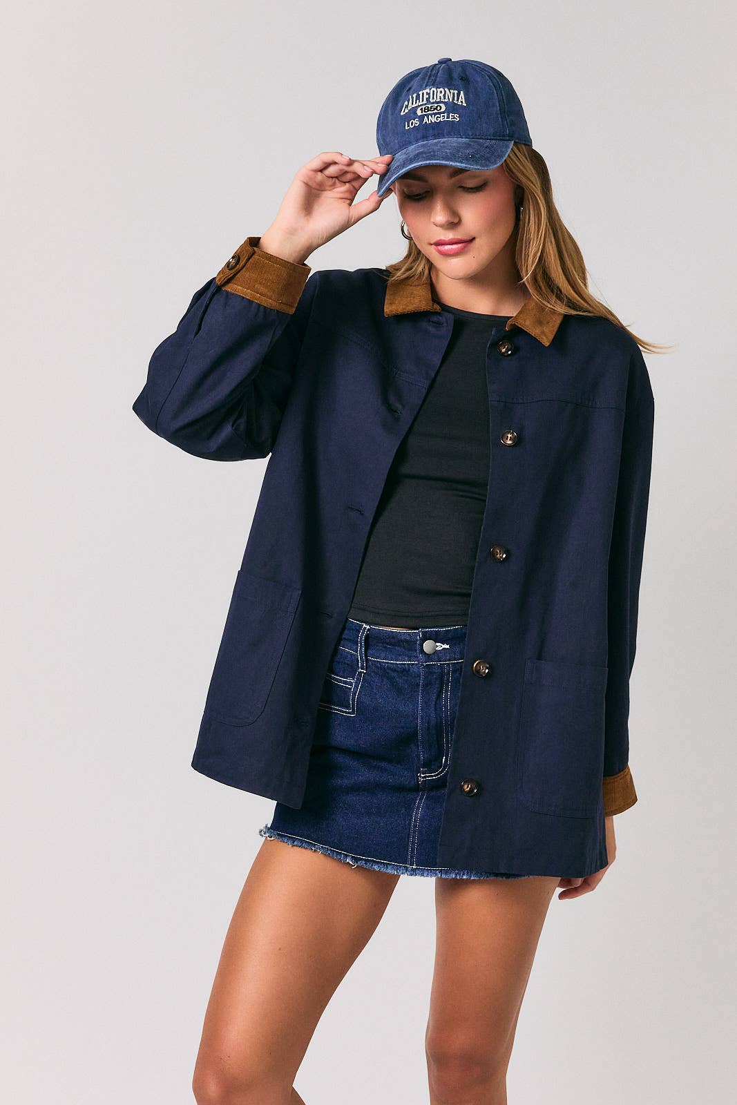 Twill &amp; Plaid Reversible Corduroy Collar Barn Jacket
