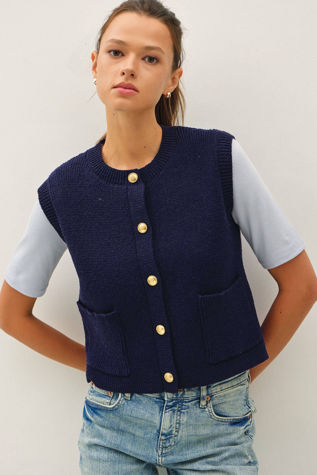Ribbed Sweater Vest with Pockets