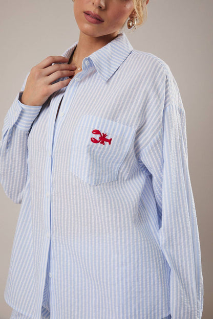 Stripe Shirt With Lobster Embroidery