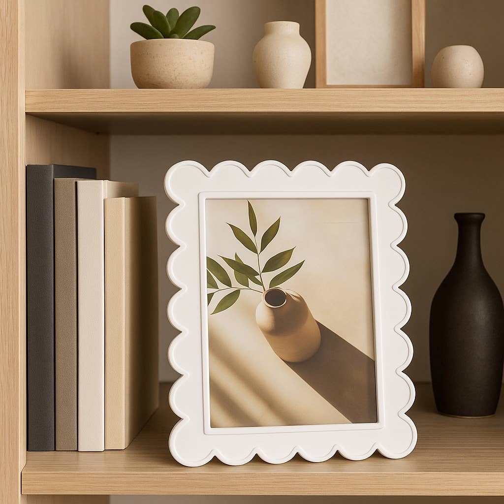 Decorative Scalloped Edge White Photo Frame