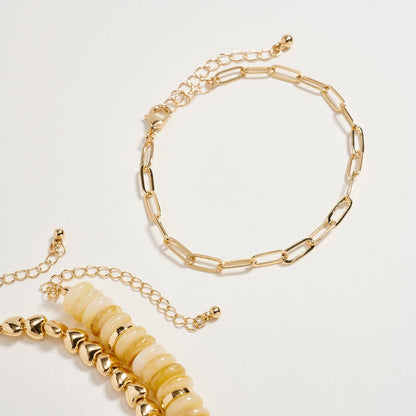 Gold Heart Charm Beaded Bracelet Set