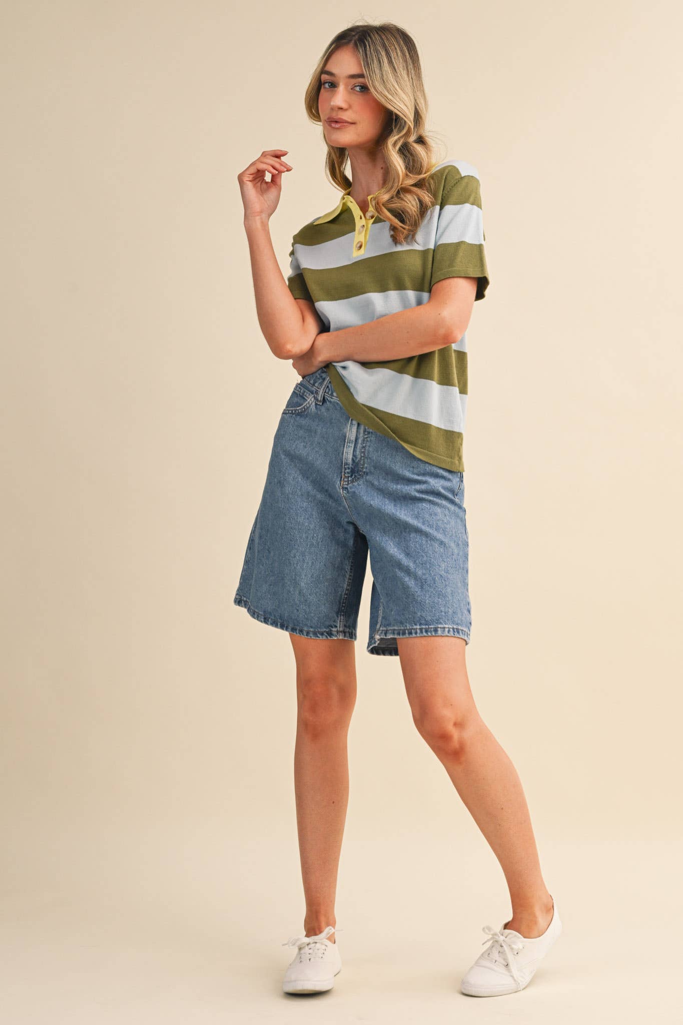Striped Sweater Knit Short Sleeve Polo