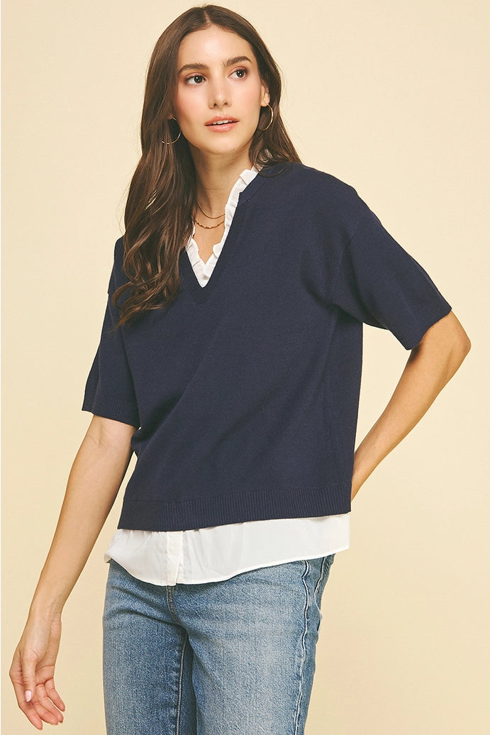 Mixed Media Layered Knit Top