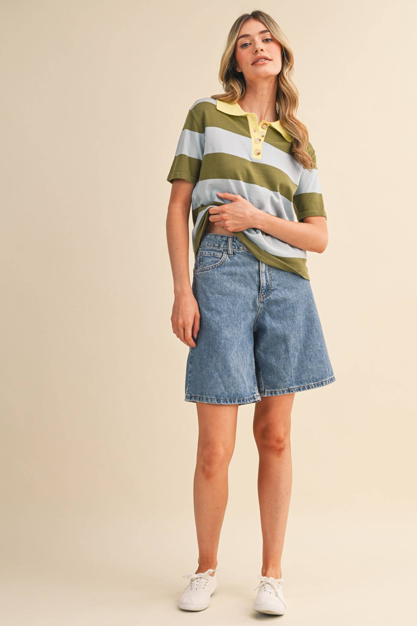 Striped Sweater Knit Short Sleeve Polo