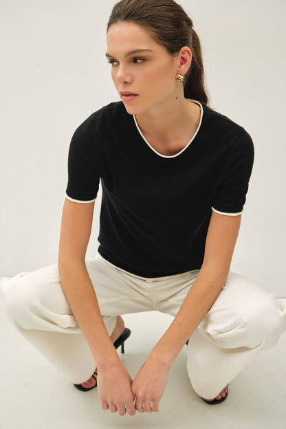 Layered Look Essential Short Sleeve Sweater Top
