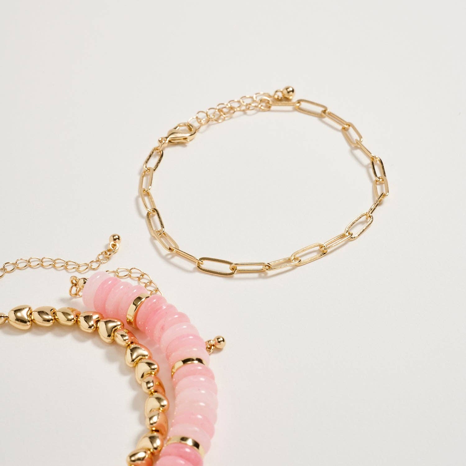 Gold Heart Charm Beaded Bracelet Set