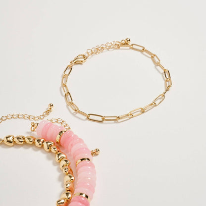 Gold Heart Charm Beaded Bracelet Set