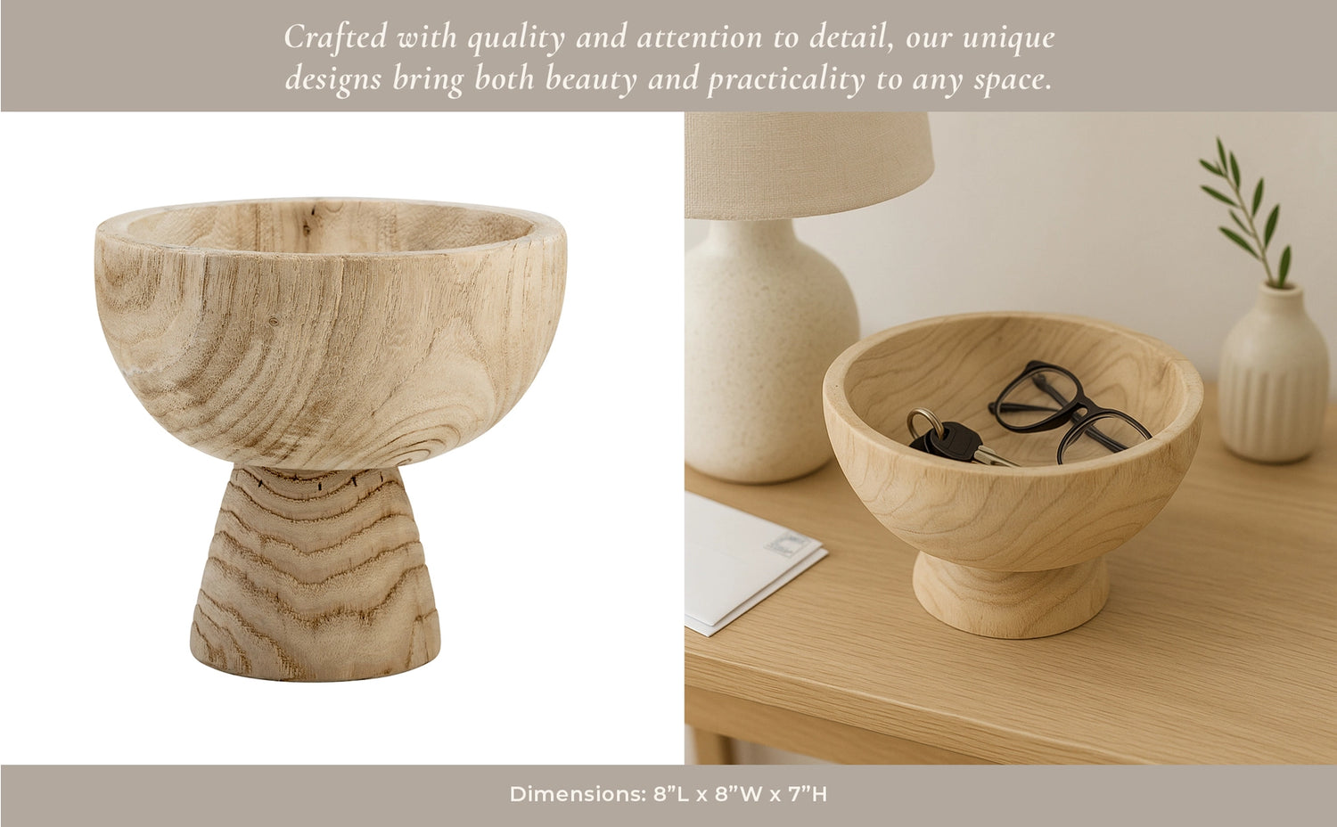 Bowl - Brown Paulownia Wood with Pedestal Base