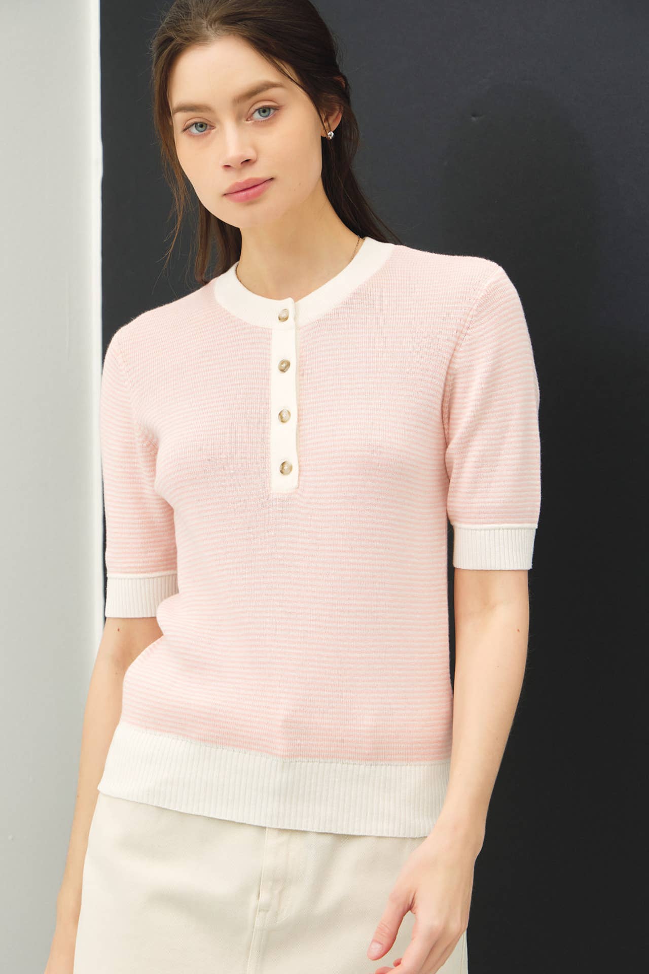 Striped Henley Sweater Top