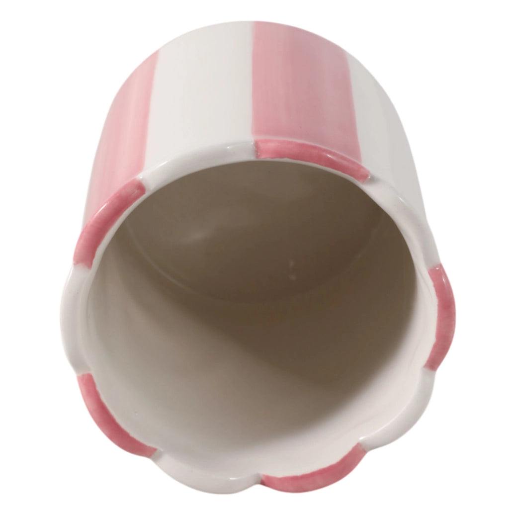 Pencil Cup - Pink/Ivory Ceramic Decorative Striped