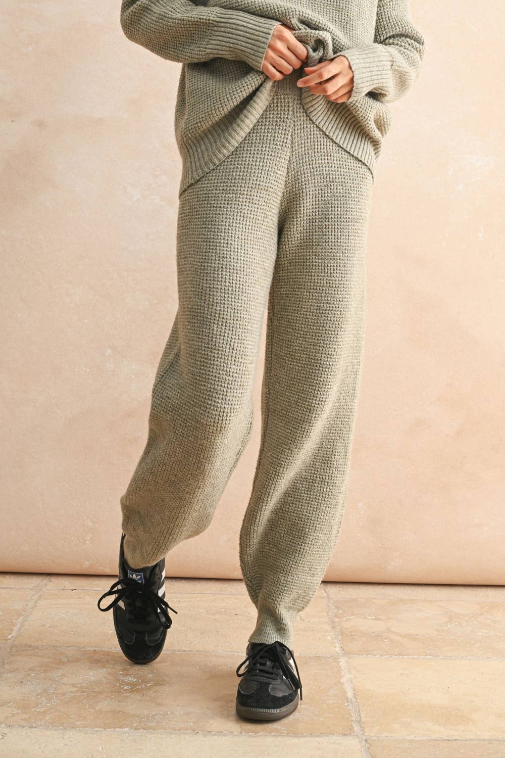 Waffle Pattern Sweater Jogger Pants