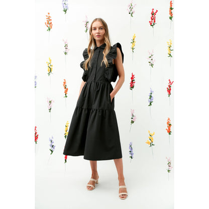 Ruffle Sleeve Tiered Midi Dress
