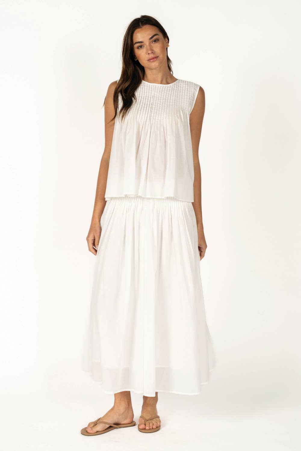 White Pleated Maxi Skirt – Lightweight Matching Set