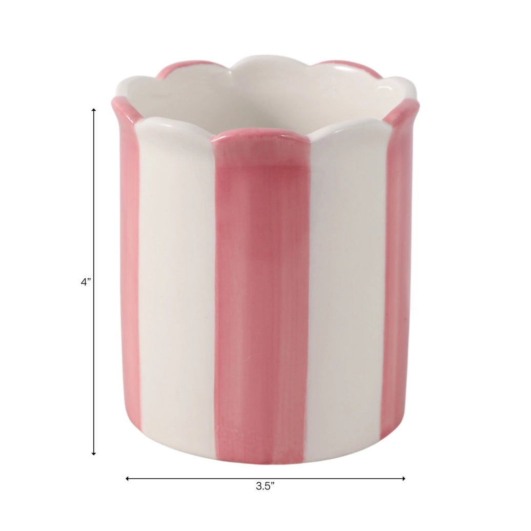 Pencil Cup - Pink/Ivory Ceramic Decorative Striped