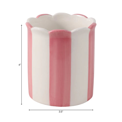 Pencil Cup - Pink/Ivory Ceramic Decorative Striped