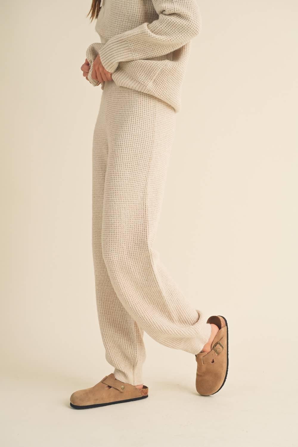Waffle Pattern Sweater Jogger Pants