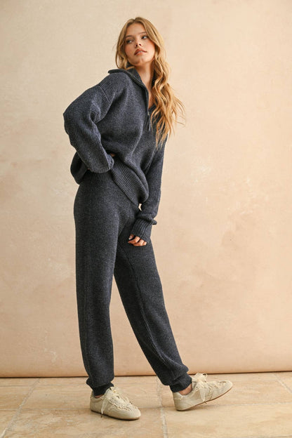 Waffle Pattern Sweater Jogger Pants