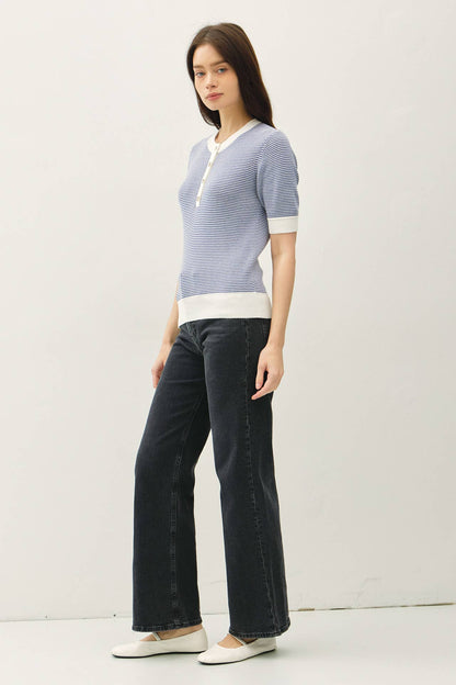 Striped Henley Sweater Top