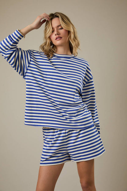 Crew Neck Detailed Stripe Sweatshirt &amp; Shorts