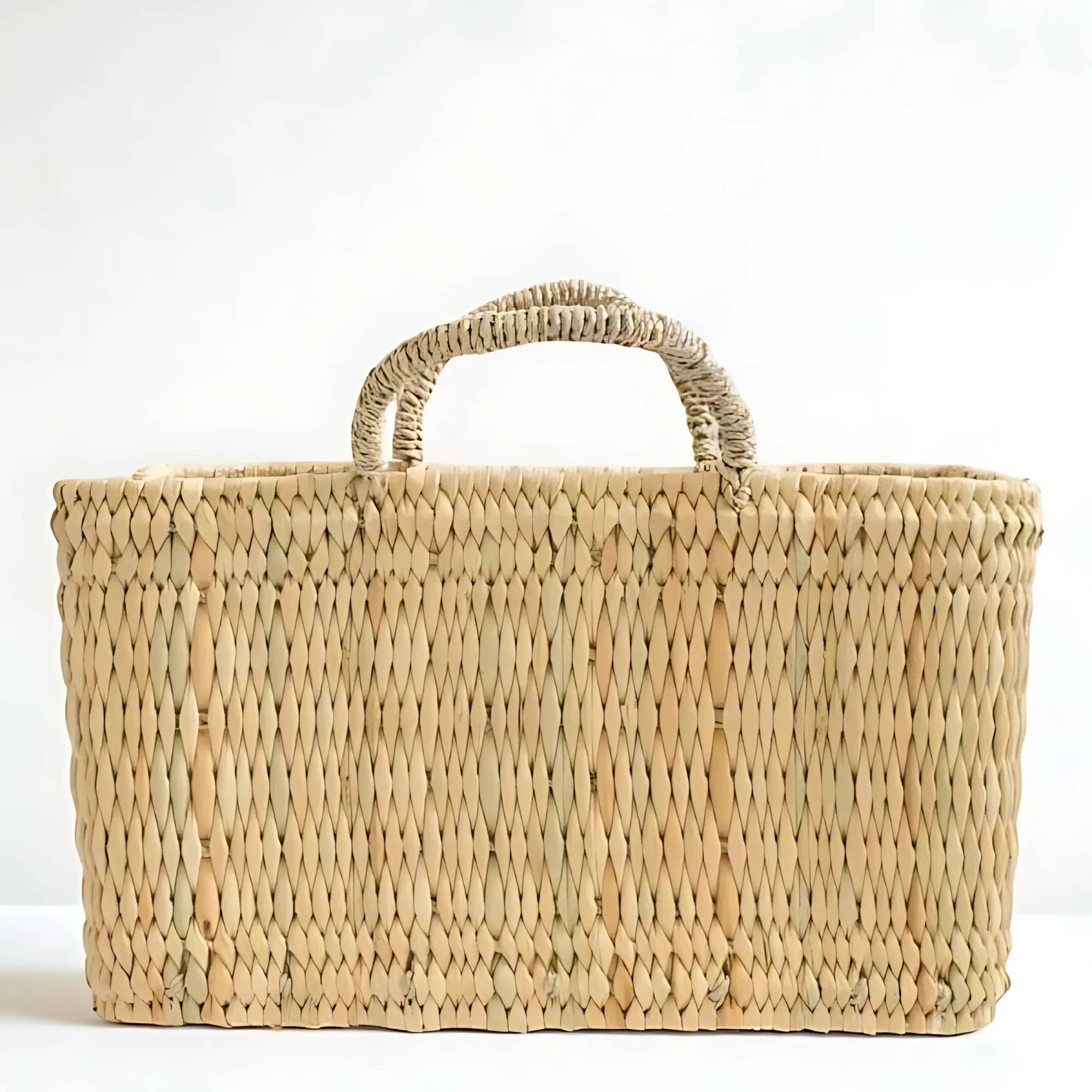 Handwoven Reed Basket Storage Bin Boho Nursery Decor