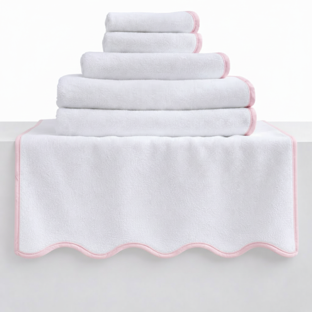 Luxury Cotton Washcloths with Scallop Piping