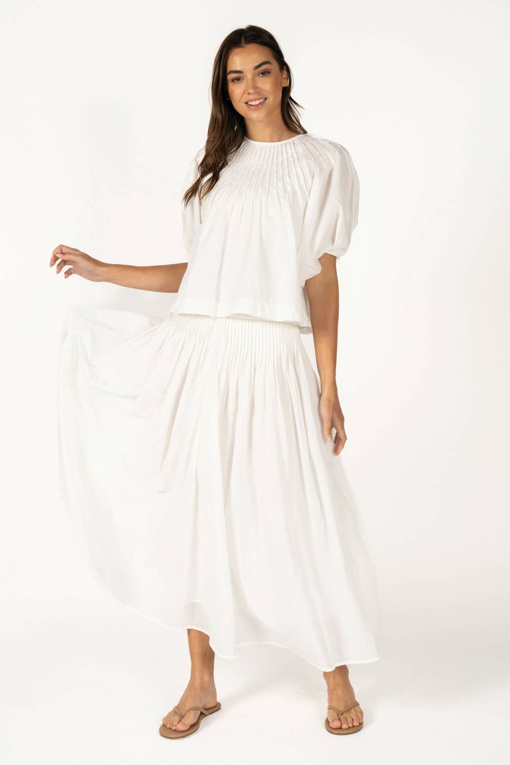 White Pleated Maxi Skirt – Lightweight Matching Set
