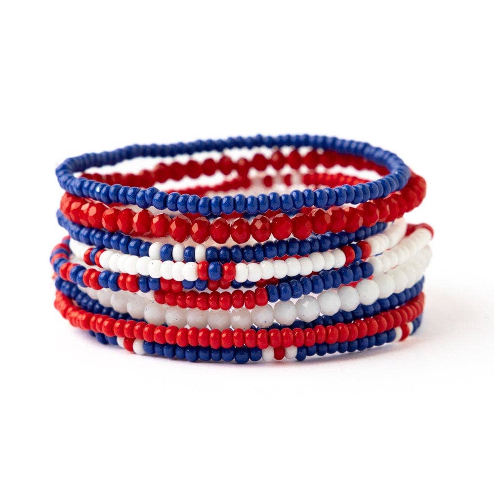 Red &amp; Blue Game Day Beaded Bracelets