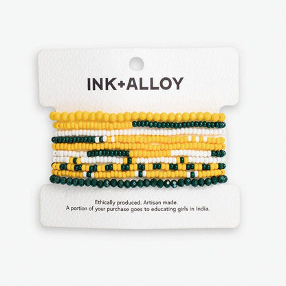 Green &amp; Yellow Game Day Beaded Bracelets