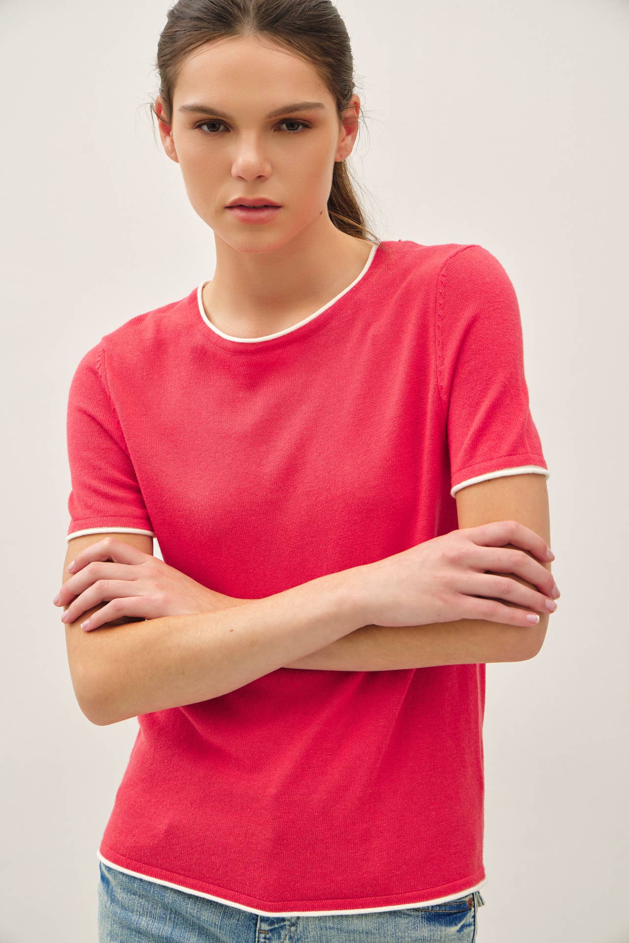 Layered Look Essential Short Sleeve Sweater Top