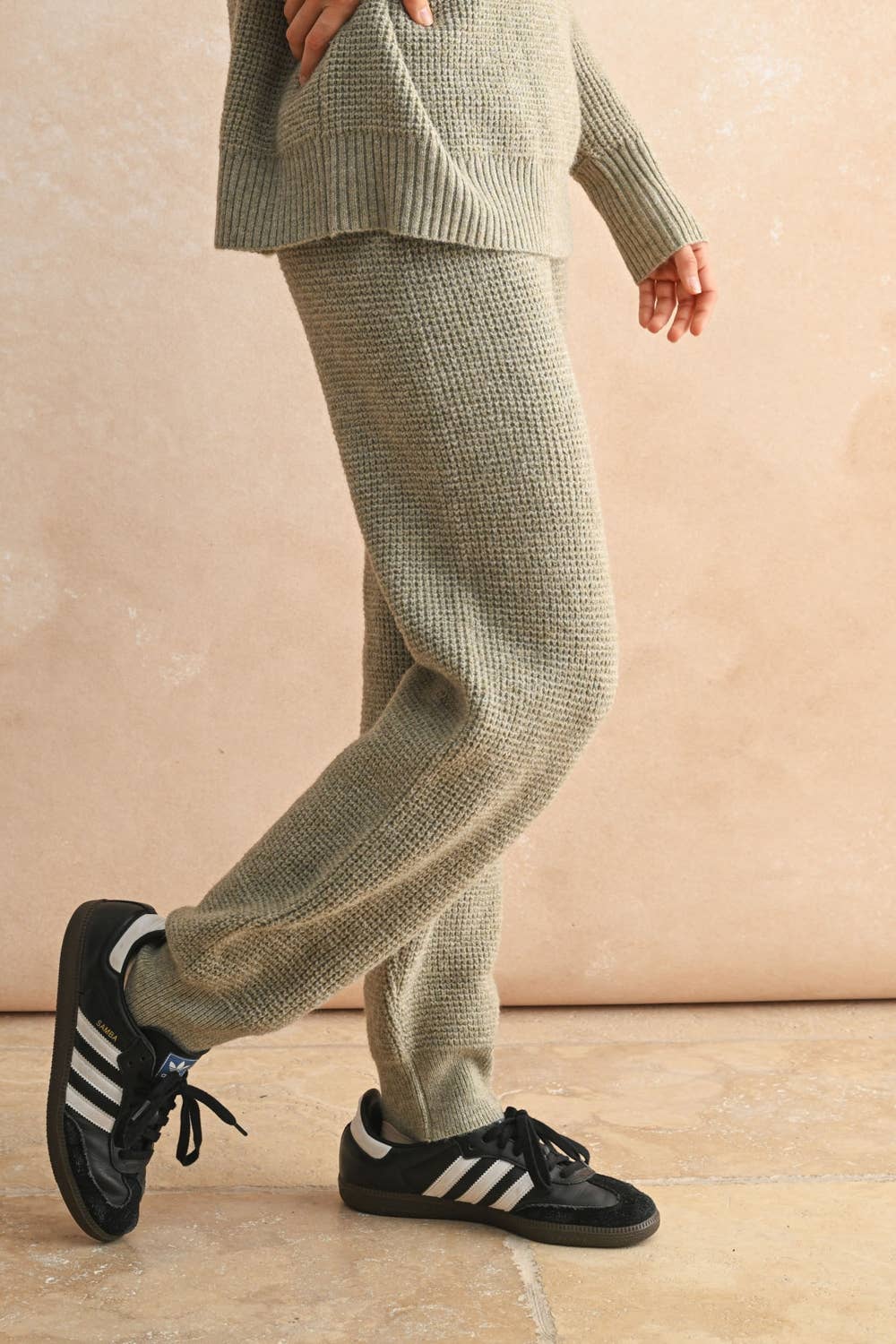 Waffle Pattern Sweater Jogger Pants