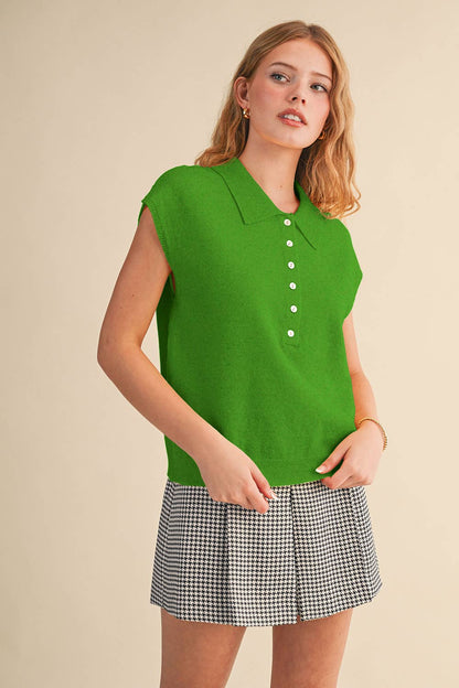 Cap Sleeve Collared Sweater Vest