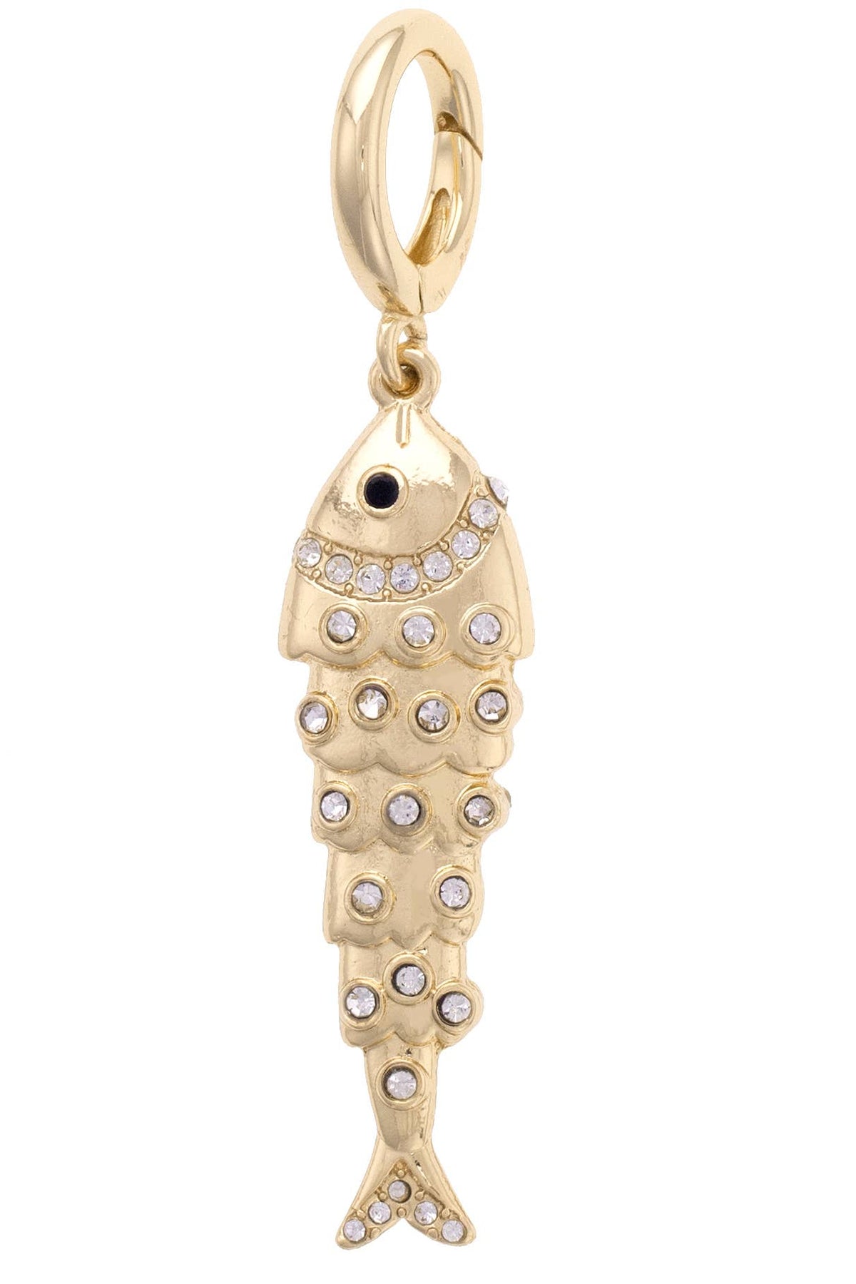 Pave Sardine Pendant Charm in Shiny Gold
