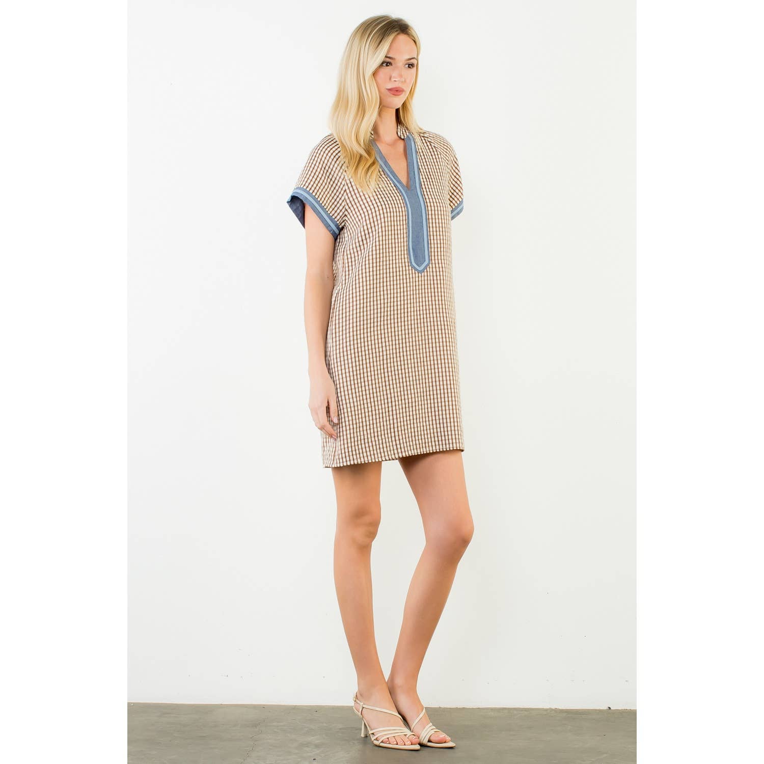 Short Sleeve Gingham Patterned Dress