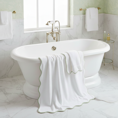 Luxury 100% Cotton Bath Towels with Scallop Piping