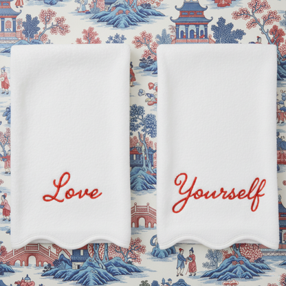 Luxury Cotton Hand Towels with Scallop Piping