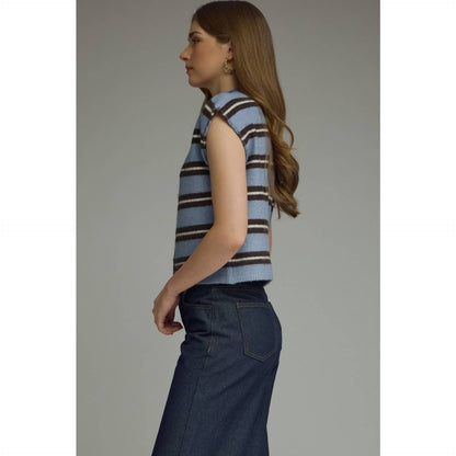 New Stripe Cap Sleeve Top