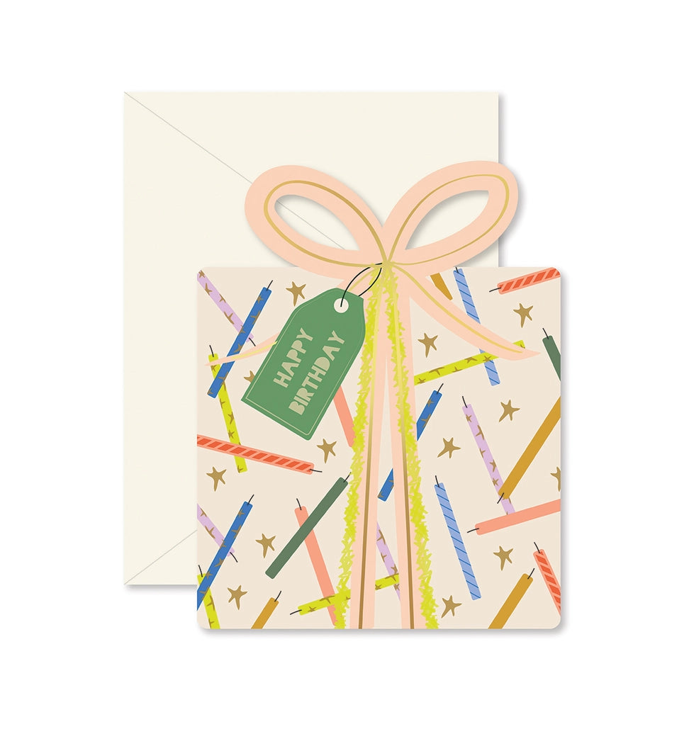 Birthday Gift Star Candles Die-Cut Folded Greeting Card