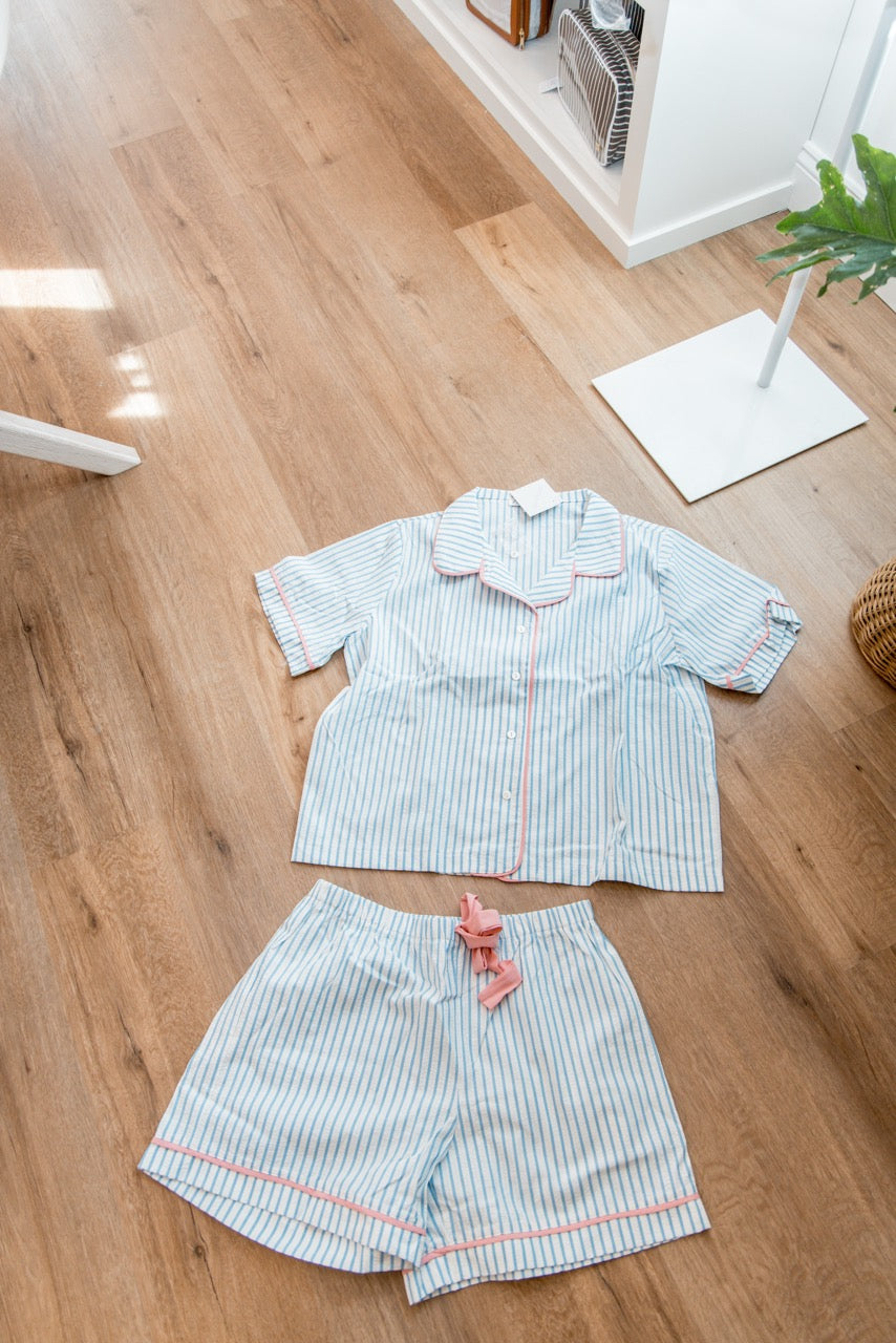 Cozy Cotton Jammies | Pink Hearts, Blue Stripes