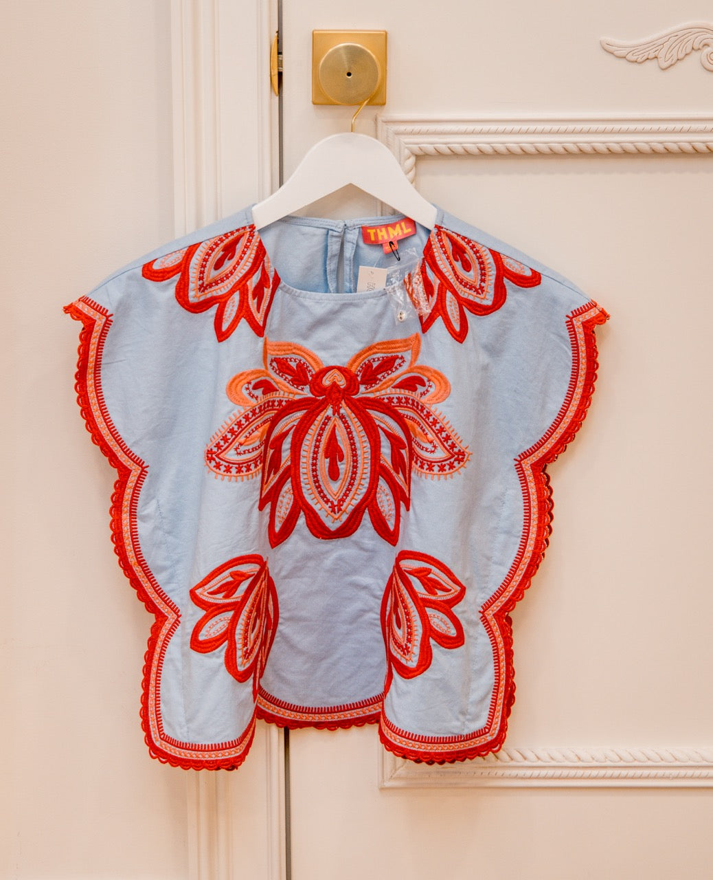 Embroidered Detail Top with Trim