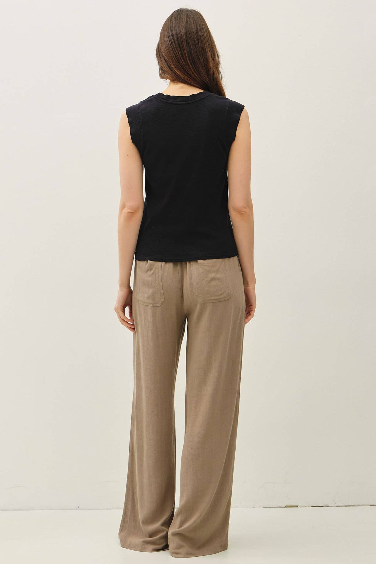 Black cap sleeve basic top back view
