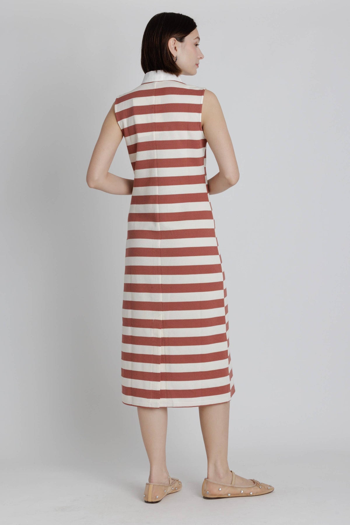 Brick polo midi dress with button placket and back slit