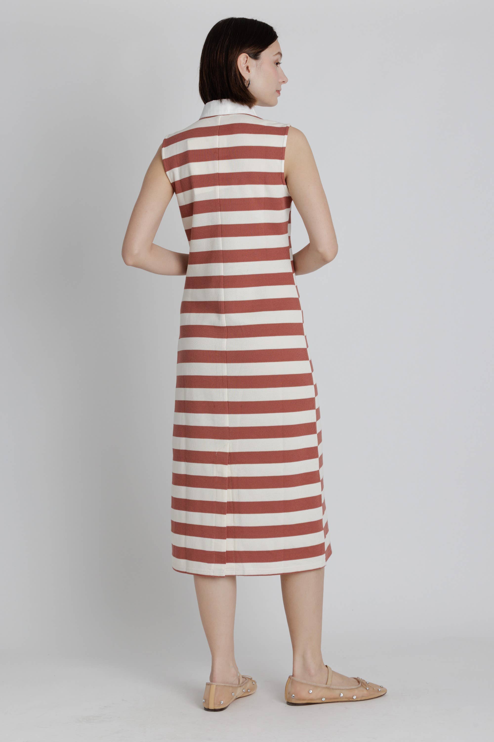 Brick polo midi dress with button placket and back slit