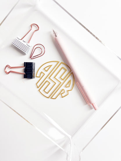 Custom acrylic tray with two-tone monogram design
