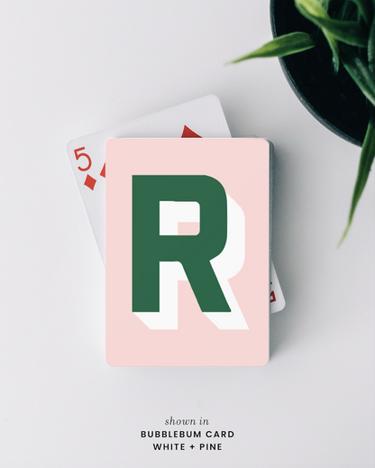 Custom playing card deck with colorful monogram design