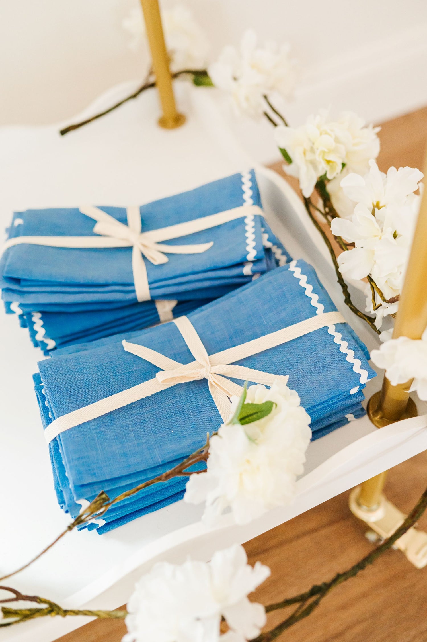 Ric Rac Embroidered Linen Dinner Napkins