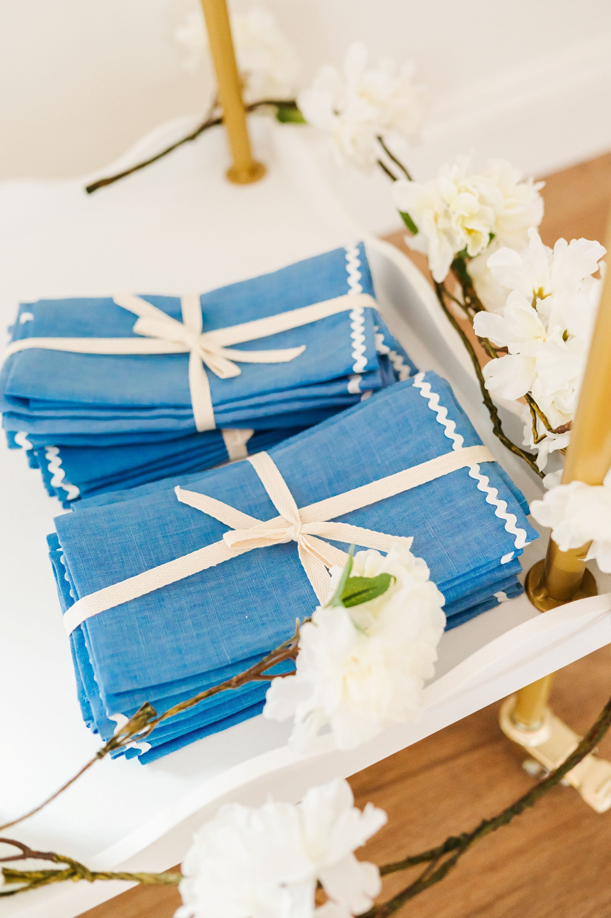 Ric Rac Embroidered Linen Dinner Napkins