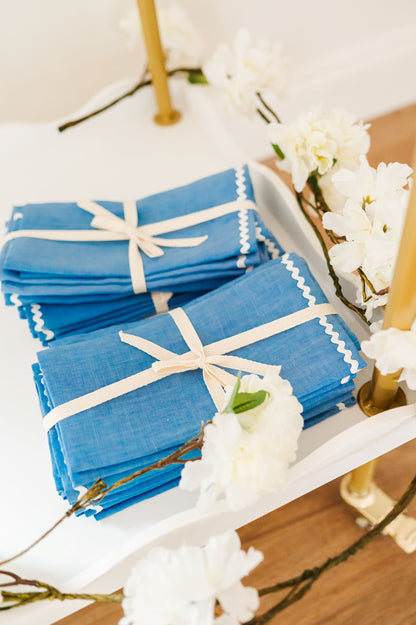 Ric Rac Embroidered Linen Dinner Napkins